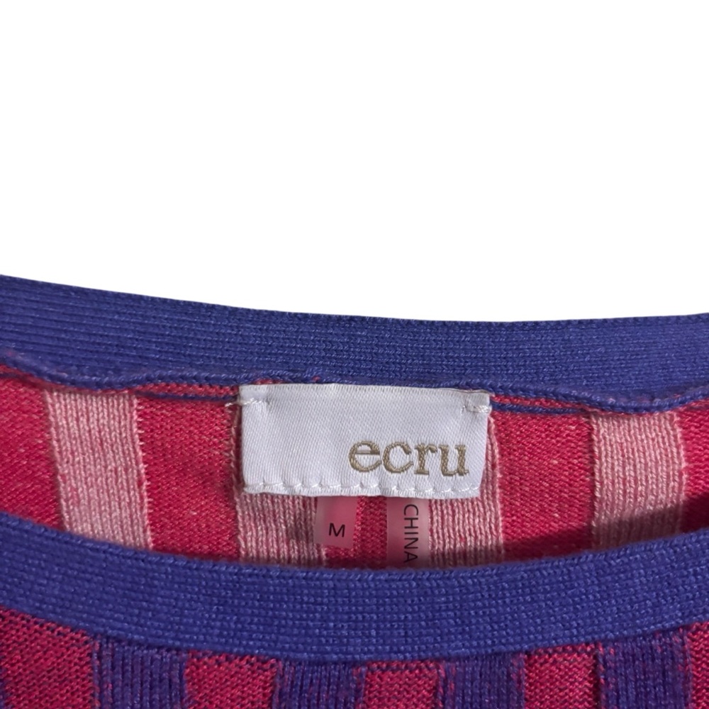 Ecru Colorblock Multicolor Rib Crew Neck Sweater Medium - Picture 7 of 10